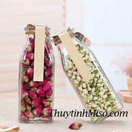 Chai thủy tinh vuông nút gỗ 350ml