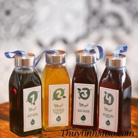 Chai thủy tinh vuông 350ml nắp xách