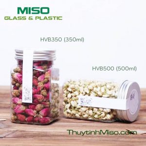 Hũ thủy tinh vuông nắp bạc 350ml - 500ml
