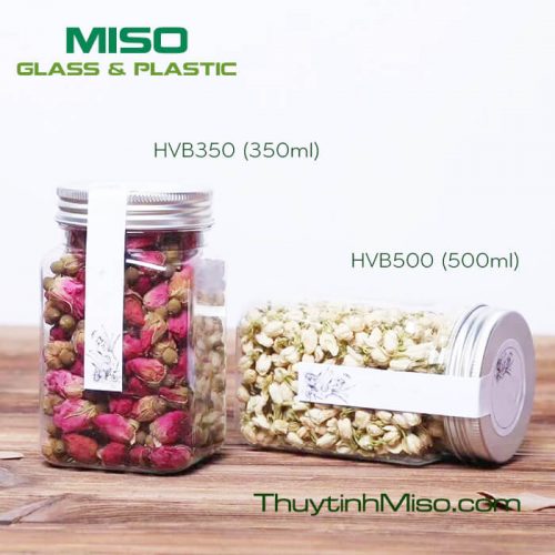 Hũ thủy tinh vuông nắp bạc 350ml - 500ml