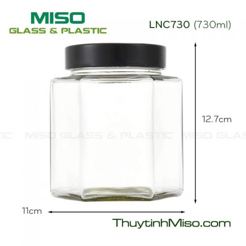 Hũ thủy tinh Lục giác nắp cao 730ml