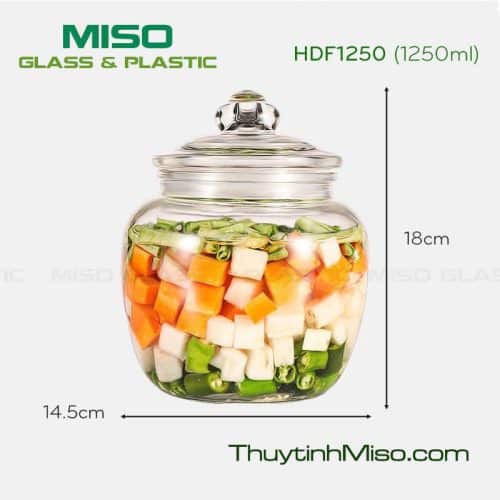 Hũ thủy tinh nắp đậy thủy tinh 1250ml