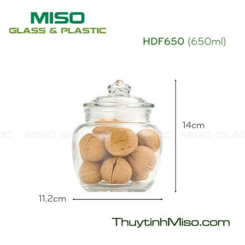 Hũ thủy tinh nắp đậy thủy tinh 650ml