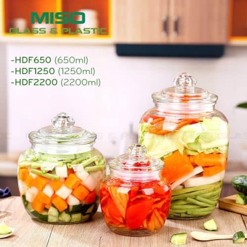 Hũ thủy tinh nắp đậy thủy tinh 650ml 1250ml 2200ml