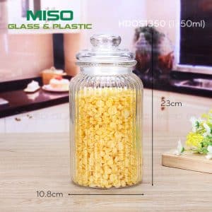 Hũ thủy tinh trụ thân sọc nắp thủy tinh 1250ml