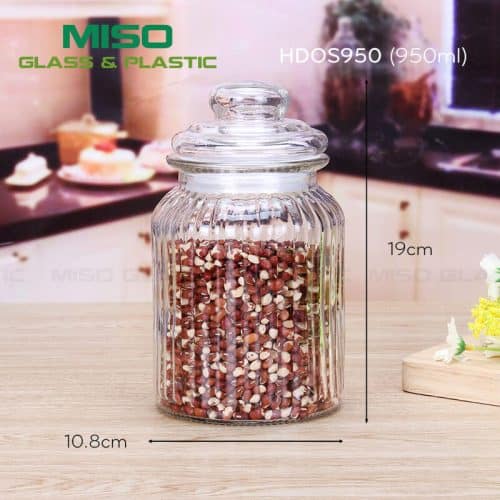Hũ thủy tinh trụ thân sọc nắp thủy tinh 950ml