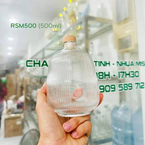 Chai thủy tinh đựng rượu thận sọc dáng lùn RSM 500ml