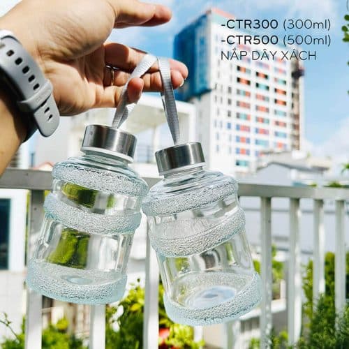 Chai thủy tinh CTR 300ml và 500ml nắp dây xách